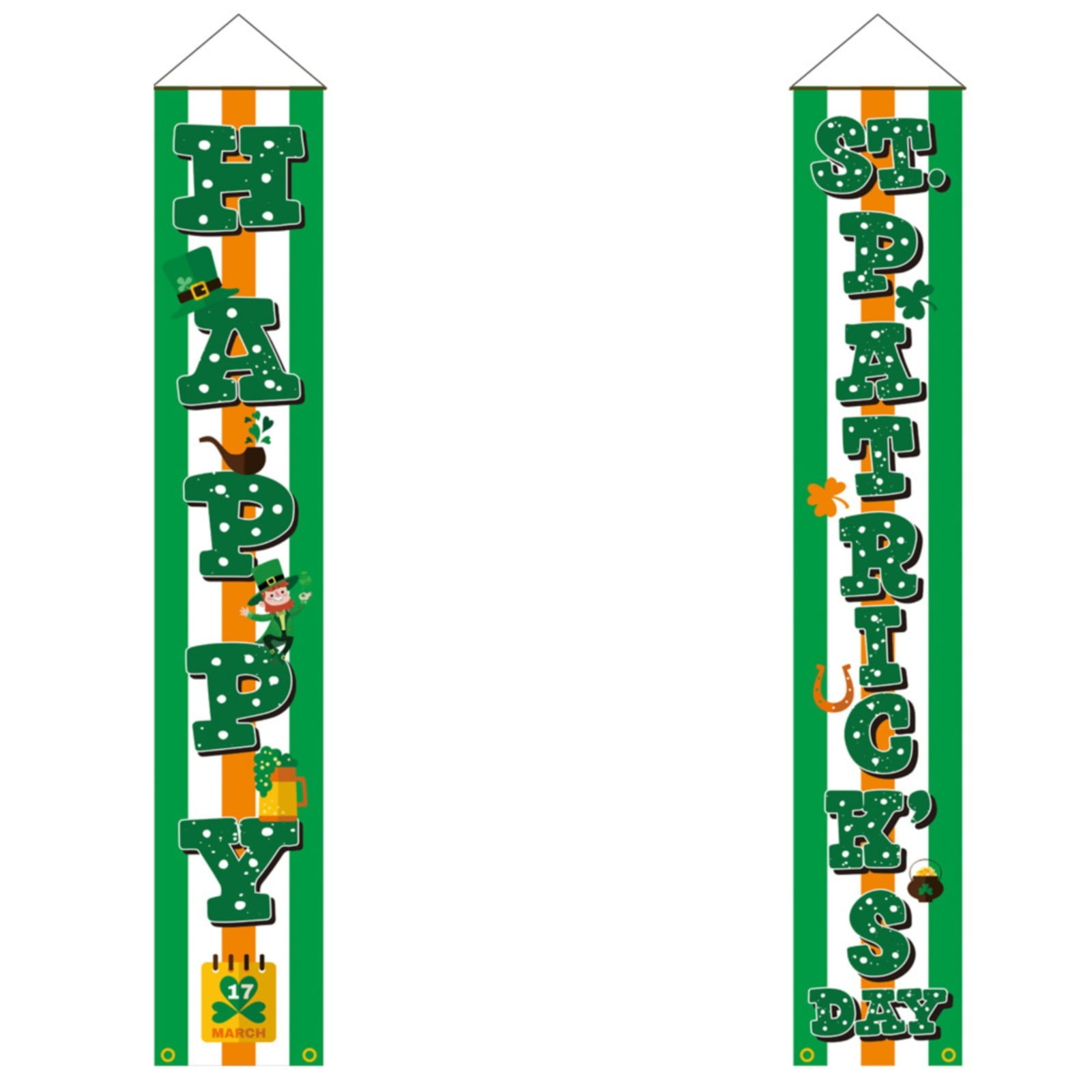 St. Patrick's Day Banner – 'Happy St. Patrick's Day' Decor, Card Stock With Gold Edges, Ribbon Included, 180 Inch Length