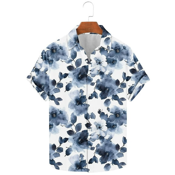Sales Or Clearance JXMVOJ Men's Spring Summer Floral Print Short Sleeve Polo Shirt, Casual Button-Down Shirt, Stylish Tropical Shirt for Beach, Vacation & Everyday Wear