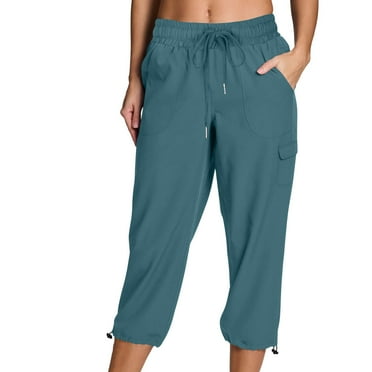 Sales Or Clearance Womens Casual Fashion Cargo Pants 2025 Summer Drawstring Elastic Waist Straight Cuff Leg Cropped Pant Solid Color Lightweight Comfy Trouser with Pocket