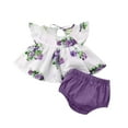 thumbnail image 1 of Sales！Honeeladyy Cute Casual Children Bandage Print Short Sleeve Round-Neck Tops And Short Pants Sets for School(Purple,1-2 Years), 1 of 3