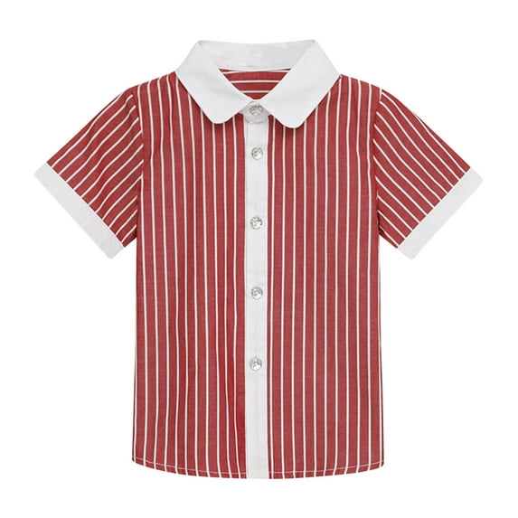 Sales!Honeeladyy Shirts For Kids Short Sleeve Graphic Solid Thin Shirt Casual For 3-11 Years Boy Children's Short Sleeved Shirt for Party(Red,7-8 Years)
