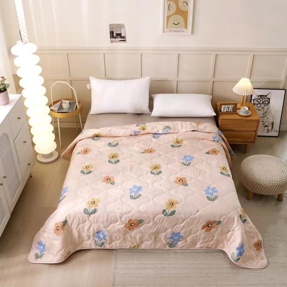 Sales!Lilgiuy Cotton Bed Blanket Twin Cotton Thermal Blanket Lightweight Bed Throw Breathable Premium Soft Comfortable Blanket For All Season