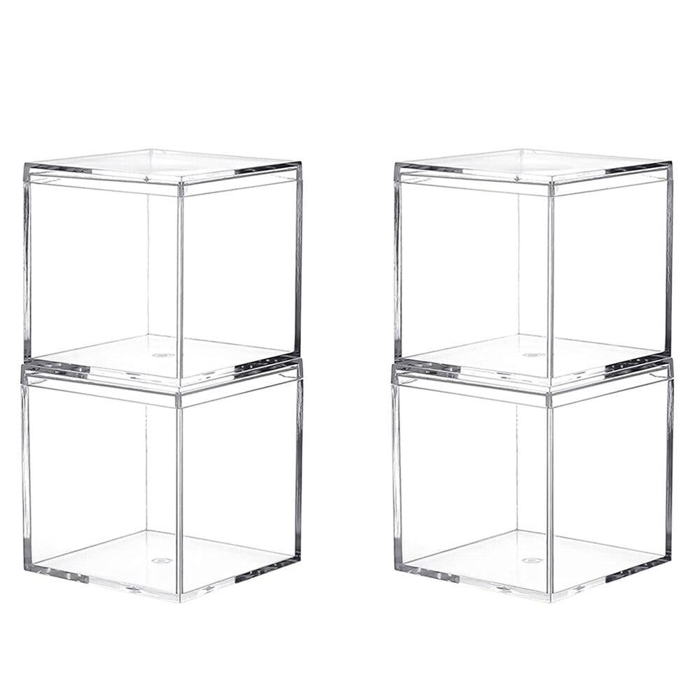 Sales Promotion Square Cube 4pcs Clear Acrylic Storage Boxes Organizer Containers