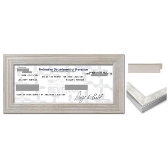 Sales Tax Certificate Wood Frame - 8.5 x 3.5 inches - White Wash Wood