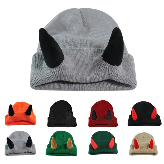 Sales Today Under $5 Green Winter Beanie GIJNRIUIUA Devil Horns Men Hat Knitted Beanie with Horns Women Daemon Horns Cap for Winter Warm Ski Outdoor Underscarf