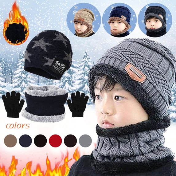 Sales Today Under $5 Grey Winter Warm Hat and Gloves for Men Women GIJNRIUIUA Boys and Scarf Hat Three Girls Knit Windproof Warm Thicken Cap Gloves Winter Hats
