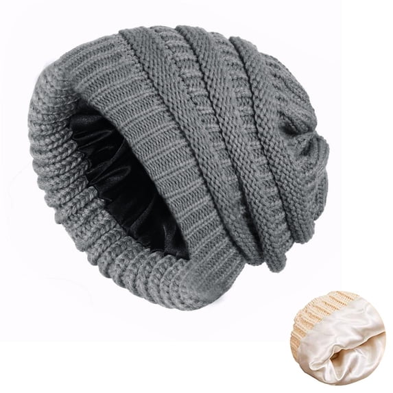 Sales Today Under $5 Light Ashy Winter Hat GIJNRIUIUA Cozy Cable Knit Beanie Winter Warm Satin Lined Soft Knit Hat Lightweight Casual Cap Warm Beanie for Women Autumn Winter Hijab Underscarf