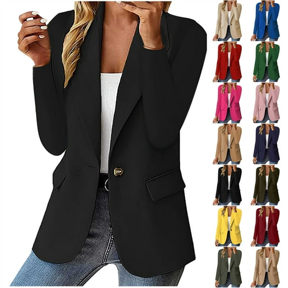 Sales Today, BiZtdJrK Blazers for Women 2025 Trendy Business Casual Jackets Long Sleeve Open Front Cardigan Nutton Lapel Suit Jacket Blazer Dark Gray L