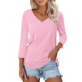 thumbnail image 1 of Sales Today Clearance Basic Tee Fall Tops Women's V Neck 3/4 Sleeve Tops Color Block/Solid Shirts Basic Summer Tees, 1 of 7