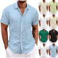 thumbnail image 1 of BiZtdJrK Men's Short Sleeve Lapel Shirt Casual Plaid Knit Hawaiian Shirts Solid Color Button Down Vacation Beach Tops Light Blue L, 1 of 7