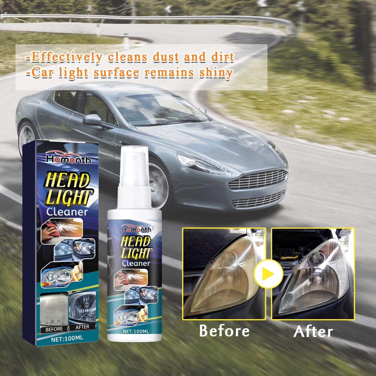 Sales Today Clearance! Car Headlight Restoration Kit, 100ml Lens Restorer & Yellowing Repair Agent, Headlamp Scratch Repair & UV Protection Deals of The Day Clearance!