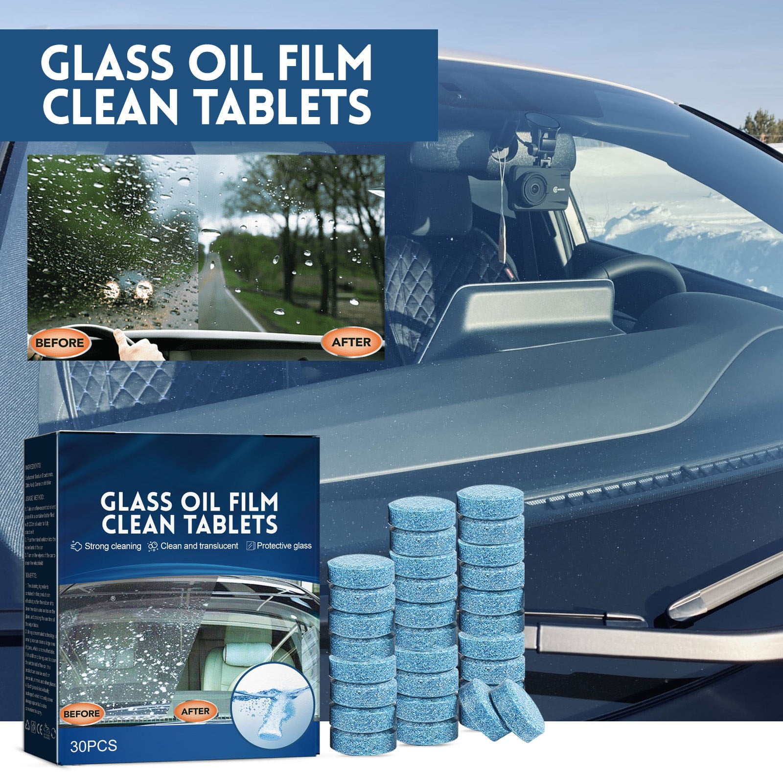 Sales Today Clearance! FAJHHA Car Windshield Oil Removal Tablets,Effervescent Car Glass Cleaner,Rainproof \u0026 Defogging Car Windshield Cleaning Tablets