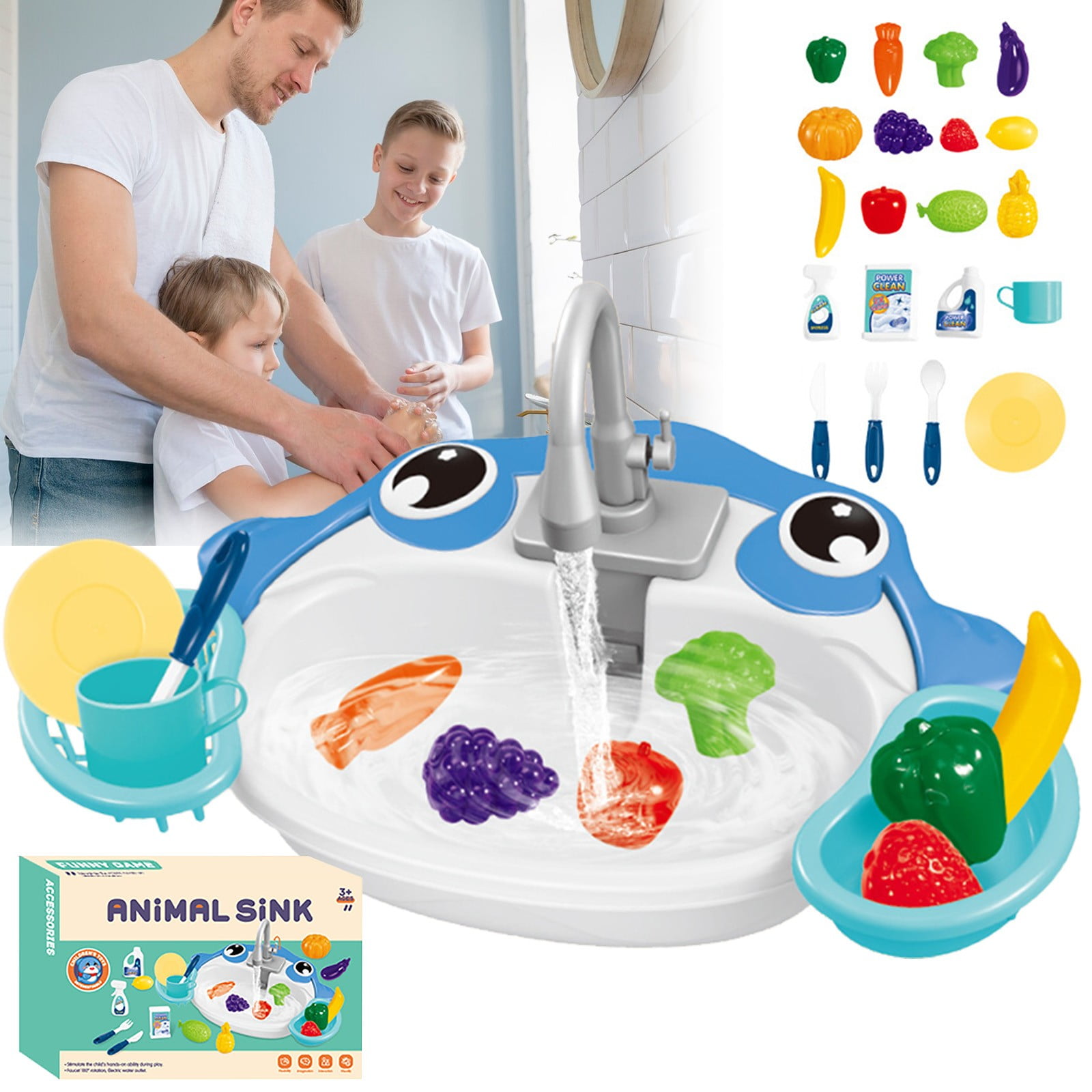 Kids Sink Kitchen Playset – 20PCS Pretend Play with Real Water Feature
