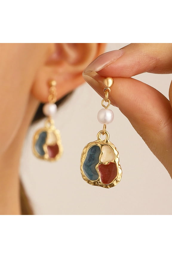 Sales Today Clearance! Gosuguu Irregular Color Matching Pearl Earrings, Contrasting Design Mesh Red Earrings, Unique Fashion Jewelry for Women, Elegant Statement Accessories