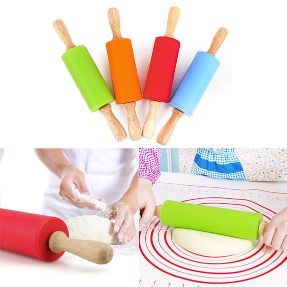 Sales Today Clearance! Gosuguu Wooden Handle Rolling Pin, Kid-Friendly Baking Rolling Pin, Kitchen Cooking Tool for Kids, Nonstick Rolling Pin for Baking, Cookie Dough Roller