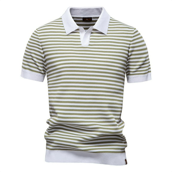 Men's Knit Shirts Short Sleeve Striped Golf Shirts Lightweight Casual Collared T Shirt M