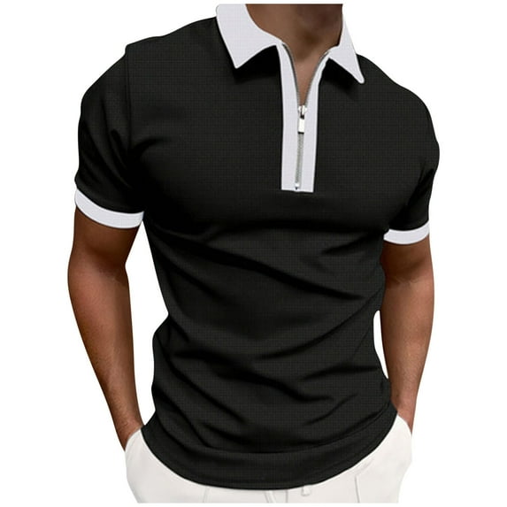 Men's Tennis Shirt Half Zip Golf Shirt Collared Short Sleeve Colorblock Work Shirts S