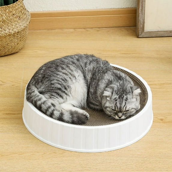 Oval Sturdy Cat Scratching Cardboard Pad Breathable Cat Scratch Pad, Cat Scratching Cardboard for Indoor Cats, Furniture Protecter, White