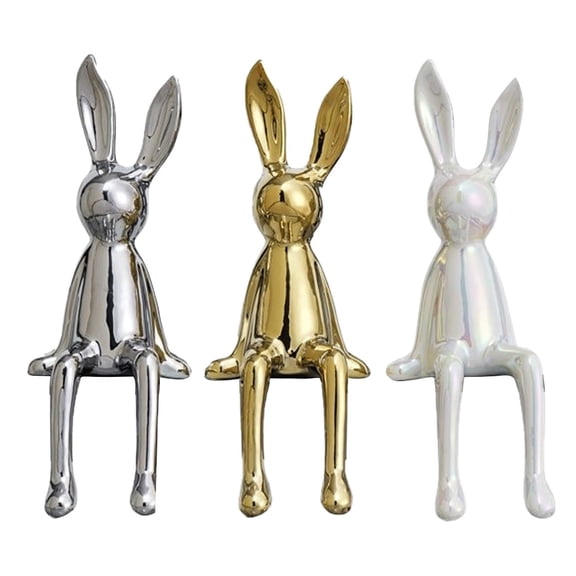 Sales Today Clearance! Sitting Rabbit Statues, Ceramic Animal Bunny Figurines Crafts, Modern Style Tabletop Ornament, Easter Rabbit Sculpture for Desktop, Cabinets, Bookshelf Decor, Gold