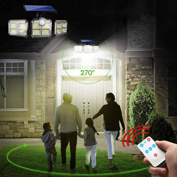 Solar Lights with Motion Sensor, 3-Head Security Lights, 280 LED Solar Powered Outdoor Light, Motion Activated Lights for Garage & Yard