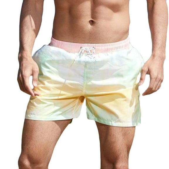 Sales Today Clearance Swim Trunk Mens Swim Shorts Ndbuld Men Fashion Printing And Dyeing Elastic Waist Shorts Quick Drying Five Pants Yellow S