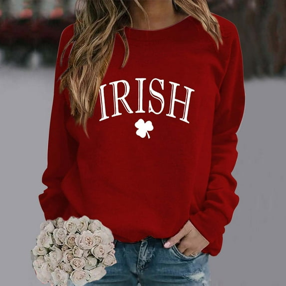 Sales Today Clearance Women'S Sweatshirts IRISH Women's Fashionable Round Neck Casual Floral Print Long Sleeve T Shirt