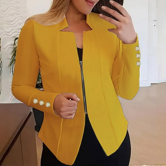 Sales Today Clearance Women's Blazers & Suit Jackets Women's Autumn Solid Color Zippered Button Suit Jacket