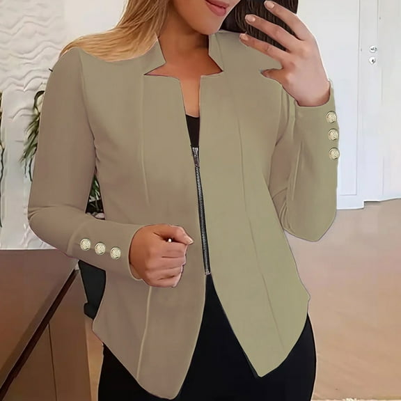 Sales Today Clearance Women's Blazers & Suit Jackets Women's Autumn Solid Color Zippered Button Suit Jacket