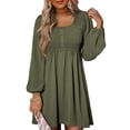 thumbnail image 1 of Sales Today Clearance Women's Casual Dress Womens 2024 Casual Dress Smocked Crewneck Button Up Long Sleeve Empire Waist A Line Dress, 1 of 9