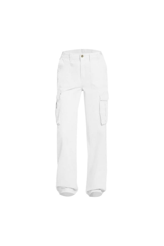 Clothing 2025 Women's Casual Pants Adjustable Straight Fit Cargo Pants High Waist Baggy Hiking Pants with Pocket Wide Leg Parachute Pants Women's Polyester Casual Pants