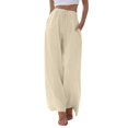 thumbnail image 1 of Sales Today Clearance Women's Casual Pants Linen Pants Women Summer Wide Leg Pants Drawstring Elastic Waist Pants High Waisted Pants Casual Beach Trousers Women Blendingpants, 1 of 5