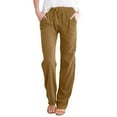 thumbnail image 1 of Clothing 2025 Women's Casual Pants Women High Waisted Wide Leg Pants Fashion Drawstring Elastic Trousers Comfy Straight Leg Long Pants with Pockets Women's Linen Casual Pants, 1 of 5