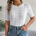 thumbnail image 1 of Today kttectoa Knit Hollow Out Mesh Casual Tunic Tops Womens Tops Solid Tops Crewneck Short Sleeve Tops for Womens Trendy Dating, 1 of 8