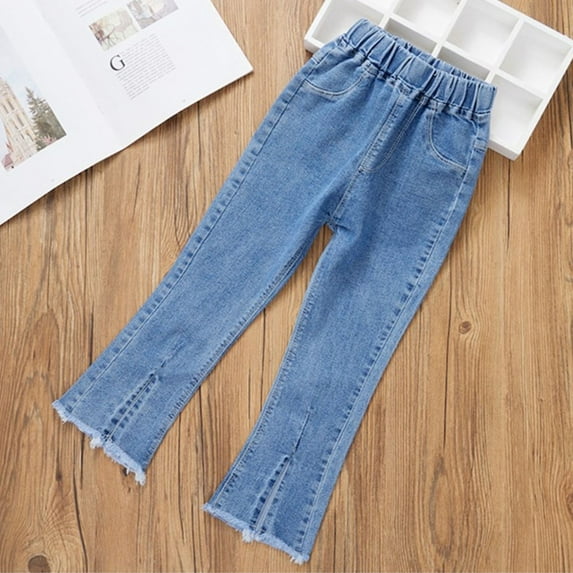 Today kttectoa Teen Girl Clothes Solid Trendy Pants Flare-Leg Jeans Elastic Waist Comfy Long Pants Jeans with Pocket Girls Jeans Jeans for Girls Baby Clothes Cyber_Monday