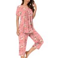 thumbnail image 1 of Today kttectoa Trendy Button Pleated Loungewear Summer Outfits Floral Graphic Crewneck Short Sleeve Elastic Waist Capri Two Piece Sets for Womens Nightout, 1 of 5