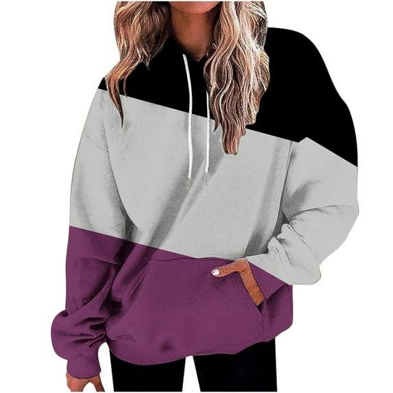 Today kttectoa Womens Tops Long Sleeve Hooded Hoodie Sweatshirts Color Block Graphic Hoodies Hoodies with Pockets Oversized Hoodie Fall Fashion Womens Athleisure Clothing