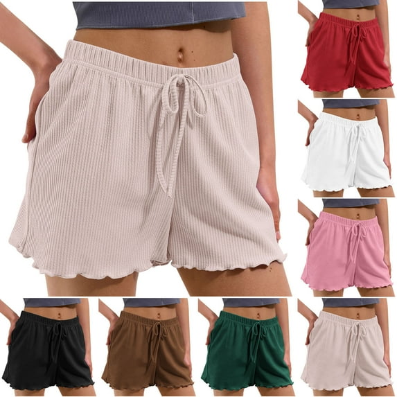 Sales Today Clearance! lcziwo Womens Pajama Shorts Drawstring Elastic Waist Ruffle Bottoms Shorts Baggy Comfy Lightweight Gym Yoga Shorts Pink S