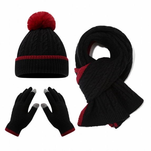 Sales Today Hat, Scarf & Glove Sets for Women Men GIJNRIUIUA Under $15 3 Pcs Kids Winter Hat Gloves Scarf Set Girls Boys Beanie with Pompom Fleece Lined Mittens Neck Warmer Black