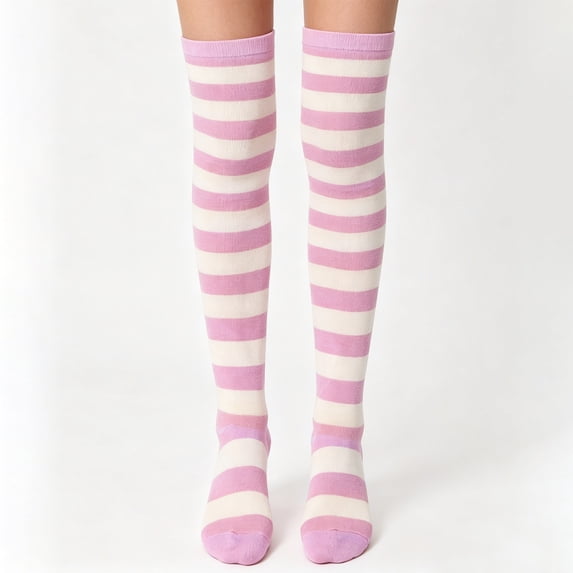Sales Today Over Knee High Socks Under $2 GIJNRIUIUA Purple Knee-High Socks Cute Horizontal Striped Knee High Socks Soft Elastic Calf Socks for Halloween School Daily Wear Leg Warmers