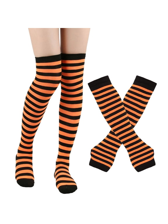 Sales Today Long Socks for Women Under $2 GIJNRIUIUA Multicolor Knee-High Socks Stockings Striped Women's High Gloves Socks Halloween Socks Socks Leg Warmers