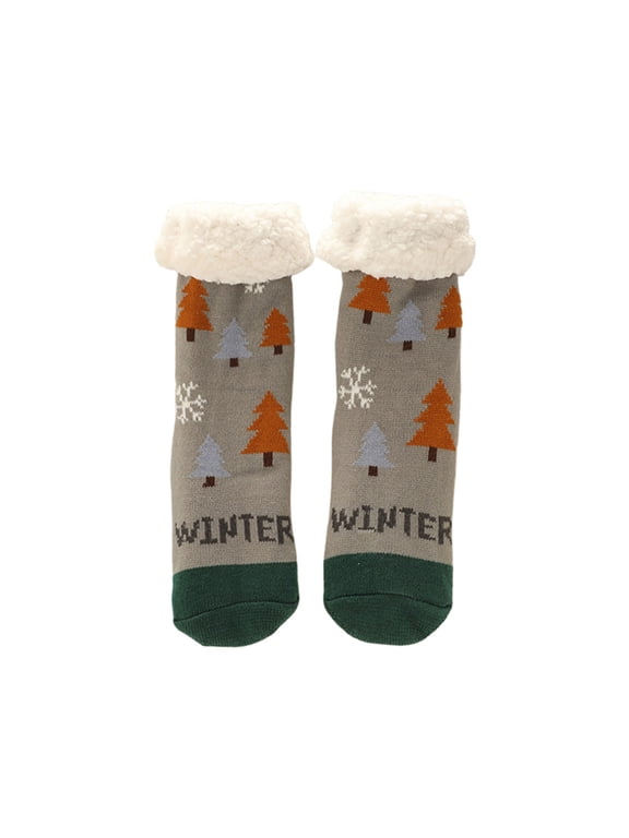 Sales Today Men's Socks Under $5 GIJNRIUIUA Grey Crew Socks Winter Christmas Fuzzy Slipper Socks with Grips Cozy Holiday Indoor Socks for Women(One Size) Athletic Socks