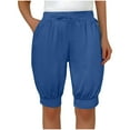 thumbnail image 1 of Sales Today Olyvenn Women's Baggy Shorts Summer Pockets Drawstring Elastic Waist Loose Fit Knee Length Solid Color Shorts with Side Pockets Blue 10, 1 of 6