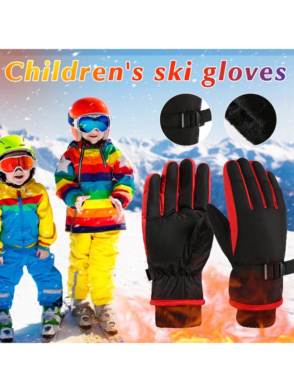 Sales Today Snow Gloves for Cold Weather, GIJNRIUIUA Under $6 Winter Outdoor Kids Snow Skating Snowboarding Windproof Warm Ski Gloves Black Gloves & Mittens