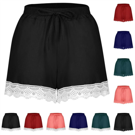 Sales for Today on Walmart, BiZtdJrK Womens Lace Patchwork Beach Shorts Summer Casual Drawstring High Waisted Linen Shorts Loose Plus Size Short Pants Red M
