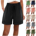 thumbnail image 1 of Sales for Today on Walmart, BiZtdJrK Womens Summer Linen Drawstring Beach Shorts with Pockets Solid Casual High Waisted Short Pants Wide Leg Bermuda Shorts Vacation Clothes Army Green M, 1 of 9