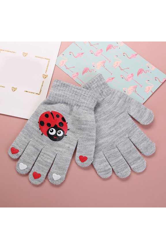 Sales Today Warm Thin Non-slip Glove GIJNRIUIUA Under $3 Winter Fashion Cute Animal Print Kids Hooded Knit Warm Finger Gloves Gray Gloves & Mittens