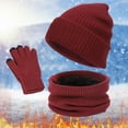 thumbnail image 1 of Sales Today Winter Beanie Hat Scarf Gloves GIJNRIUIUA Under $9 Women&Men Autumn Winter Warm Cute Hat Scarf Gloves Slouchy Three Pieces Winter Snow Knit Cap Screen Mittens Scarves Sets Red, 1 of 4
