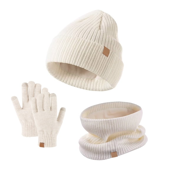Sales Today Winter Beanie Hat Scarf Gloves Set for Women GIJNRIUIUA Under $11 3 Pieces Winter Hat Glove Scarf Sets Knitted Toddler Cap Touchscreen Mitten Neck Warmer for Boys Girls 5 14 Years Beige