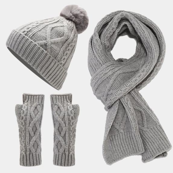 Sales Today Winter Beanie Hat Scarf Gloves Set for Women GIJNRIUIUA Under $20 Scarf Gloves Hat Set for Teen Girls Women&Men Autumn Winter Warm Hat Scarf Gloves Three Pieces Gray