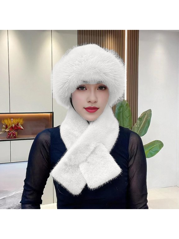 Sales Today Winter Beanie Hat Scarf Gloves Set for Women GIJNRIUIUA Under $7 Winter Hat Scarf Set Fuzzy Plush Thickened Windproof Heat Retention Neck Wrap Solid Color Dome Fisherman Hat White